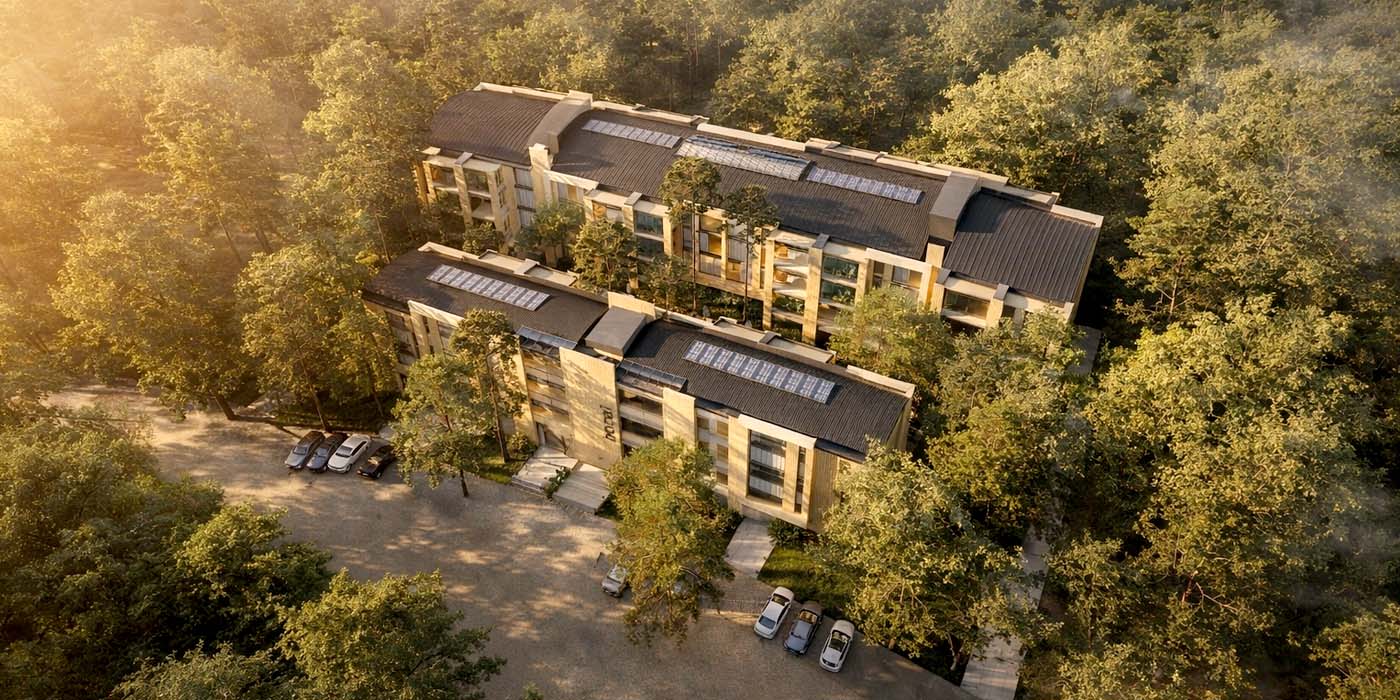 Real estate development with open landscape